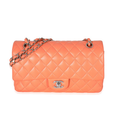 Chanel Orange Quilted Lambskin Medium Classic Double Flap Bag Handbag fv