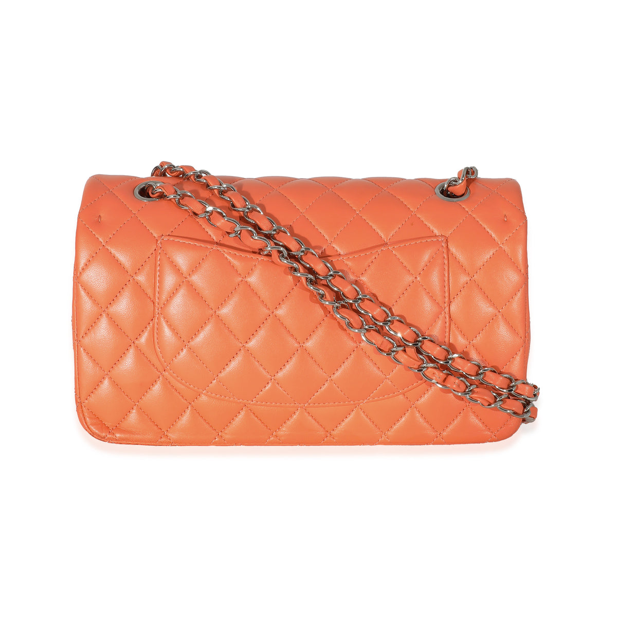 Chanel Orange Quilted Lambskin Medium Classic Double Flap Bag Handbag pv
