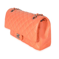 Chanel Orange Quilted Lambskin Medium Classic Double Flap Bag Handbag sv