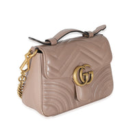 Dark Beige Chevron Matelassé Calfskin Mini GG Marmont Top Handle