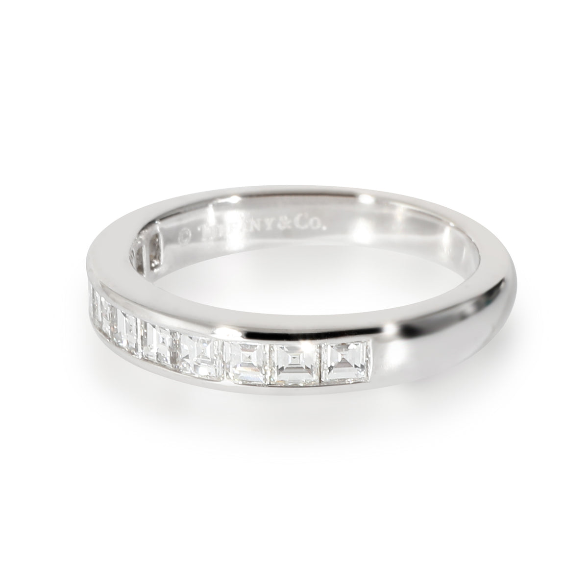 Half Eternity Wedding Band in Platinum 0.71 Ctw Square Diamonds