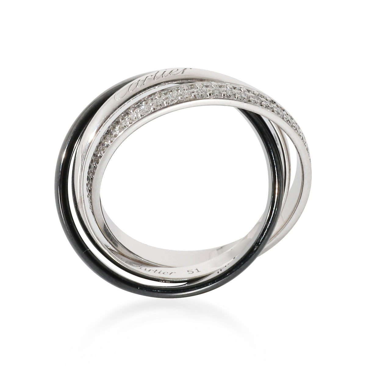 Trinity Ring with Ceramic & Diamond in 18k White Gold 0.45 CTW