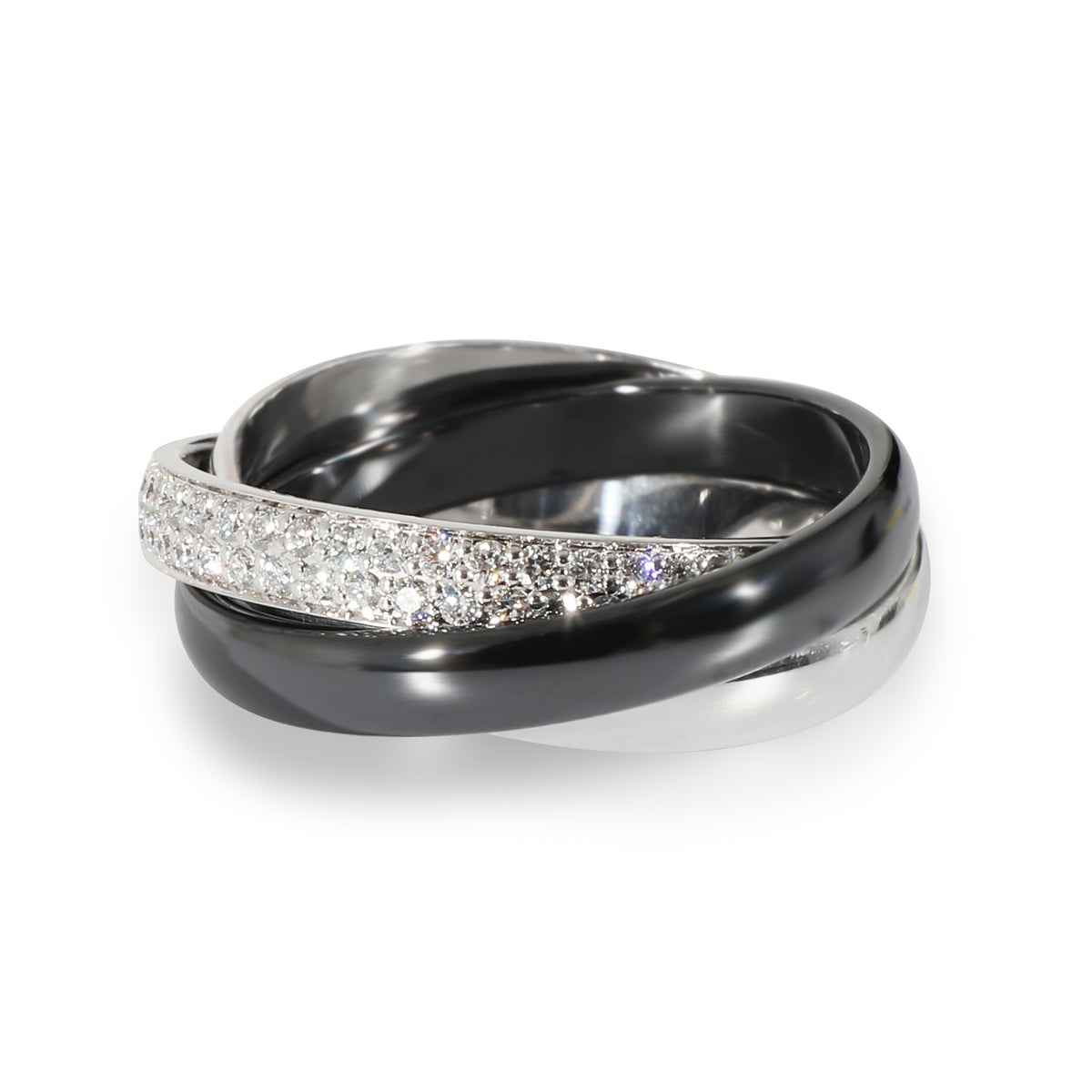 Trinity Ring with Ceramic & Diamond in 18k White Gold 0.45 CTW