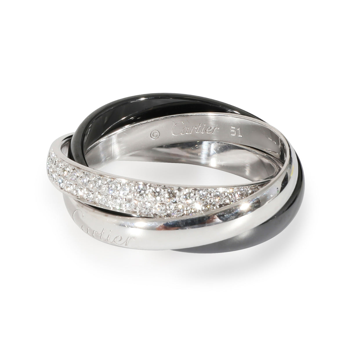 Trinity Ring with Ceramic & Diamond in 18k White Gold 0.45 CTW