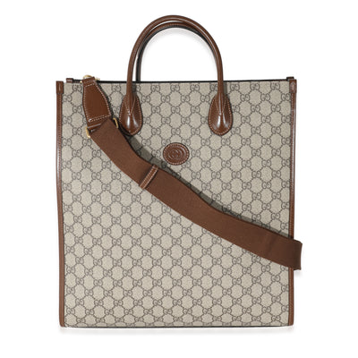 Beige GG Supreme Canvas Brown Leather Medium Interlocking G Tote