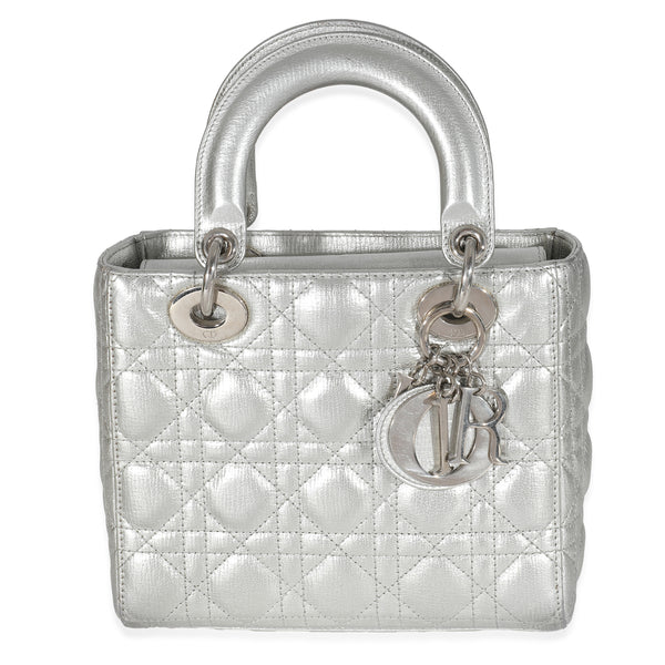 Christian Dior Silver Grained Calfskin Cannage Small Lucky Badges