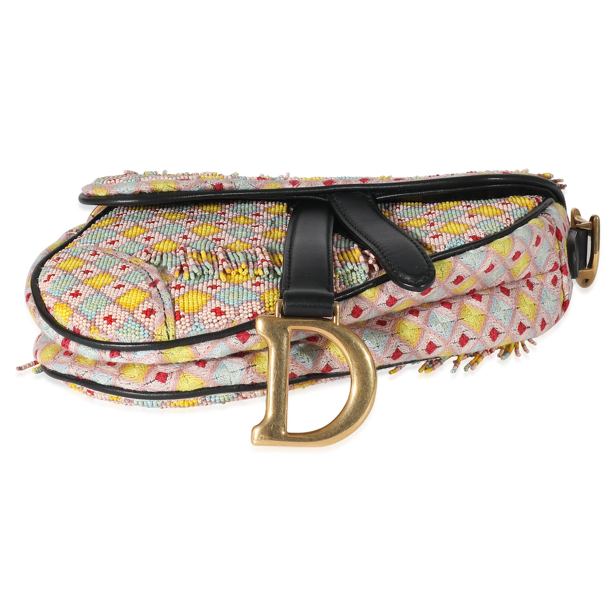 Multicolor Beaded Tassel Micro Saddle Bag