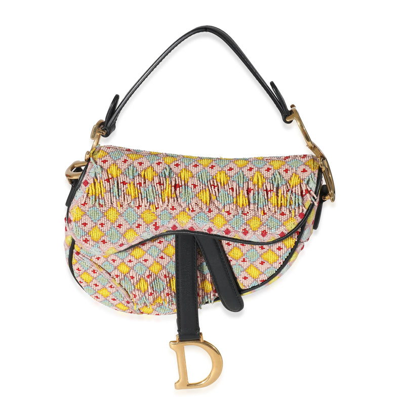 Christian Dior Multicolor Beaded Tassel Micro Saddle Bag