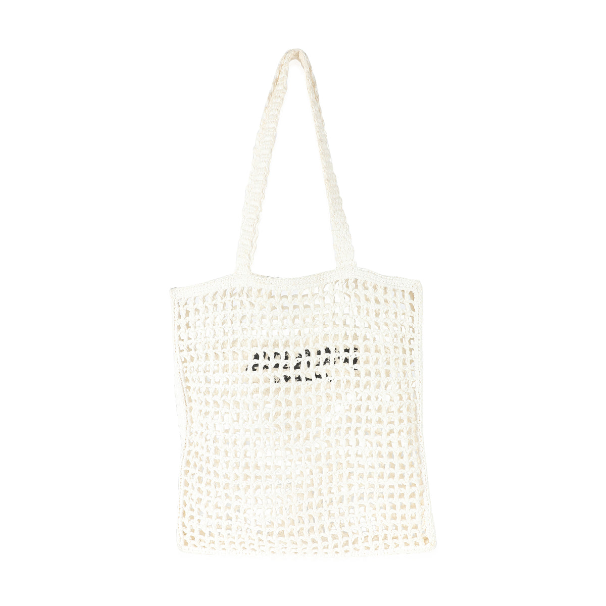 White Raffia Crochet Triangle Logo Tote