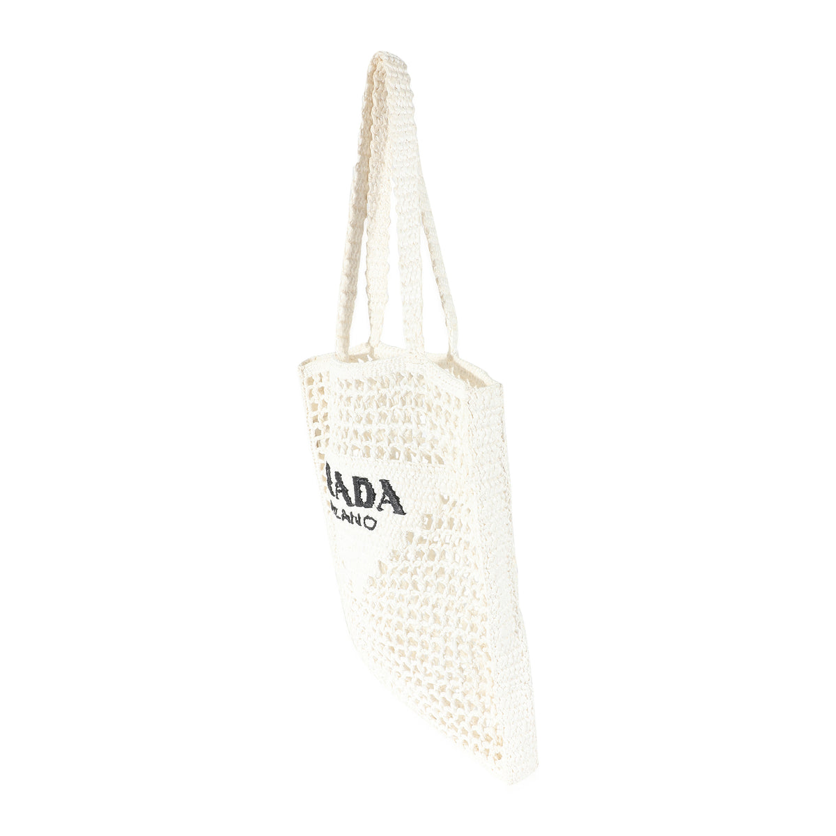White Raffia Crochet Triangle Logo Tote