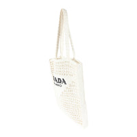 White Raffia Crochet Triangle Logo Tote