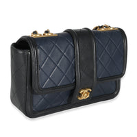 Navy Black Quilted Lambskin Medium Elegant CC Flap Bag