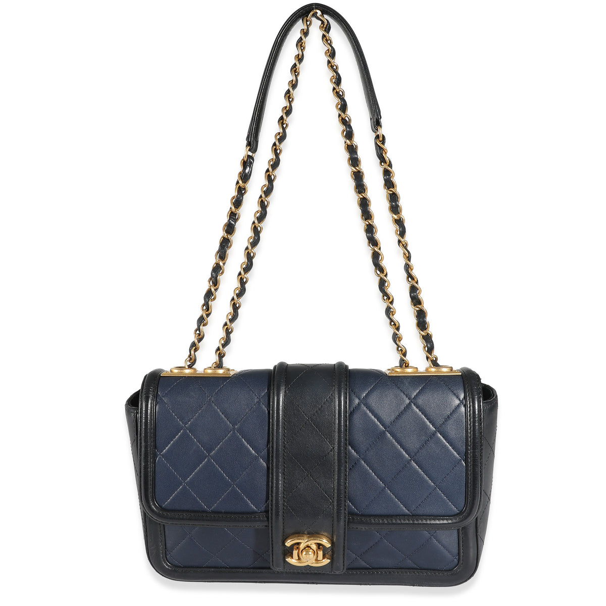 Navy Black Quilted Lambskin Medium Elegant CC Flap Bag