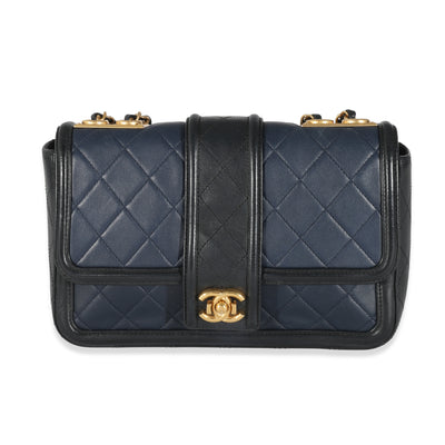 Navy Black Quilted Lambskin Medium Elegant CC Flap Bag