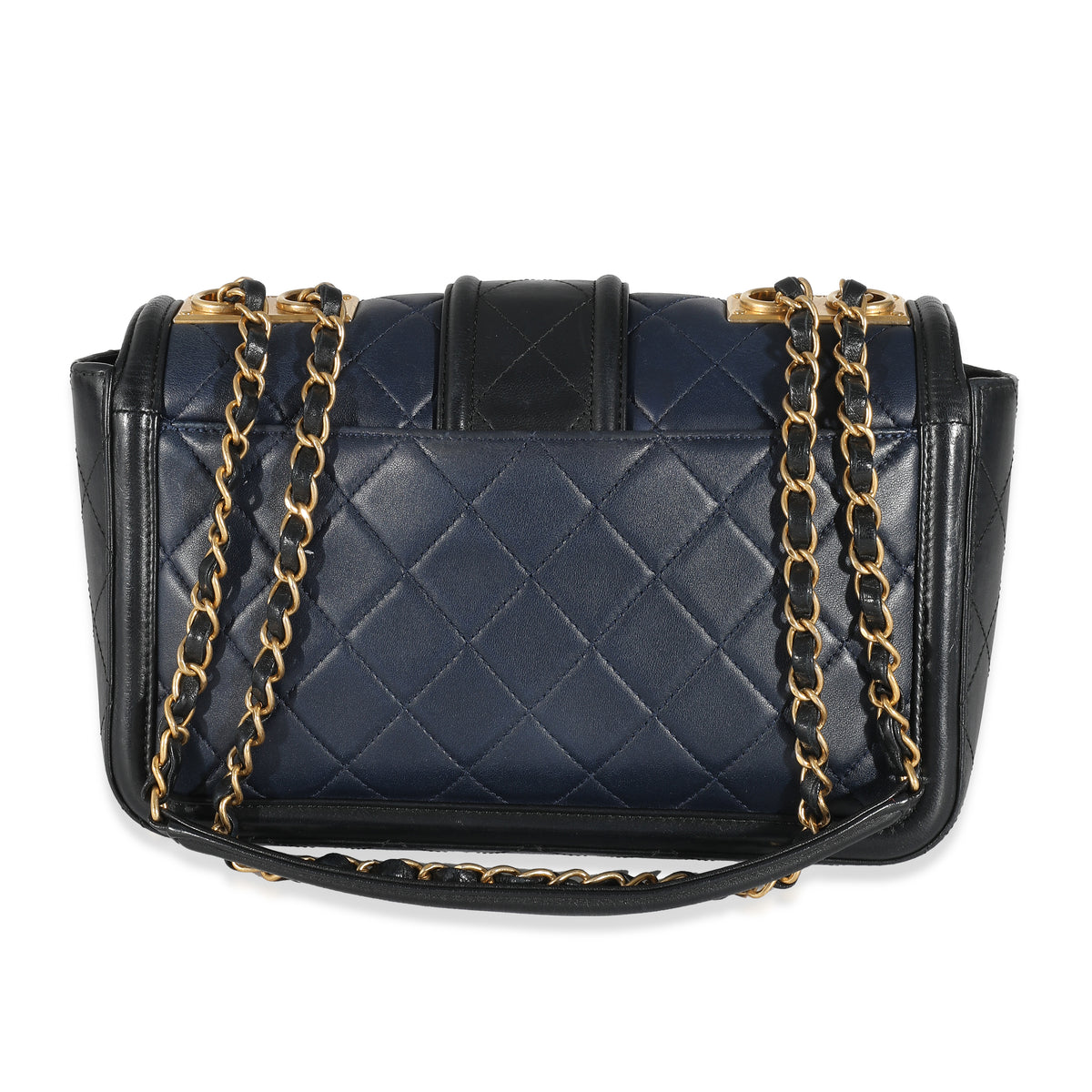 Navy Black Quilted Lambskin Medium Elegant CC Flap Bag