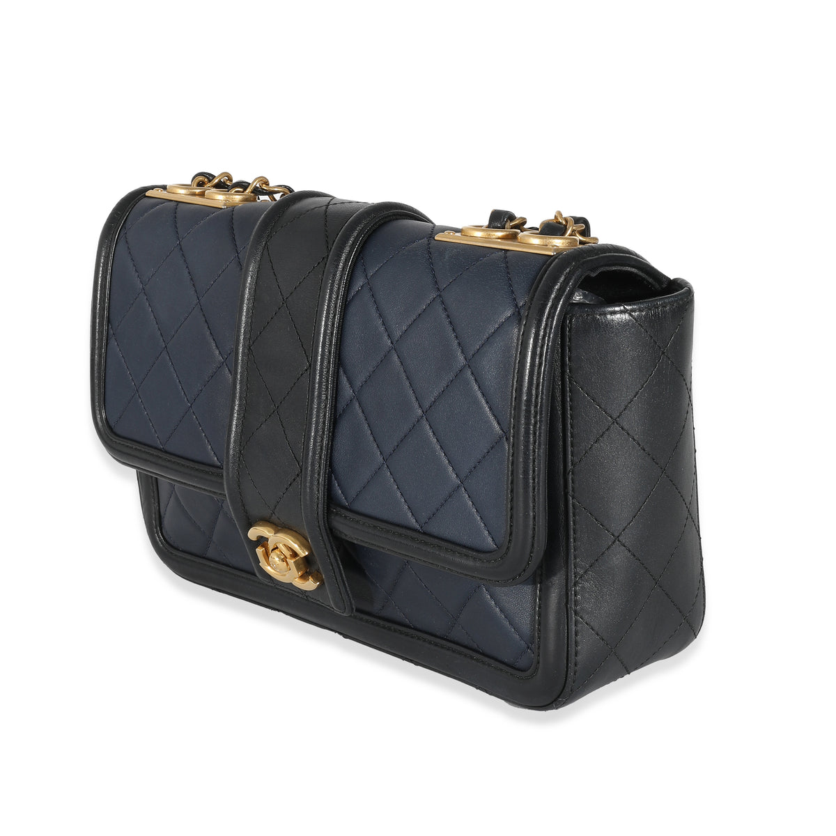 Navy Black Quilted Lambskin Medium Elegant CC Flap Bag