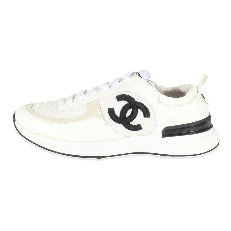 Chanel White Mesh and Leather CC Logo Trainer 42