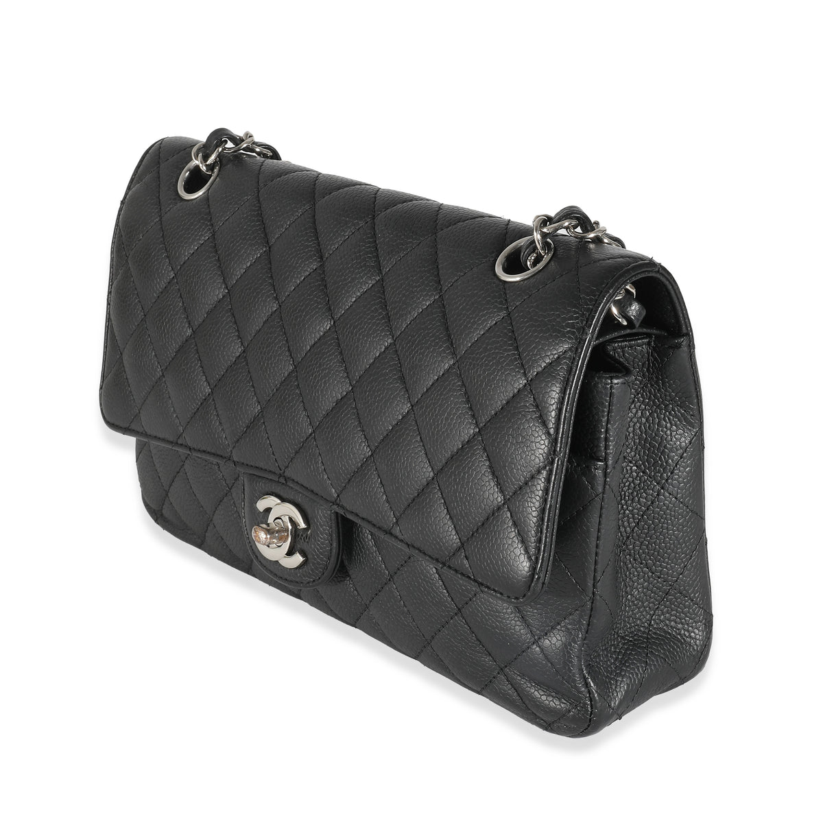 Black Quilted Caviar Medium Classic Double Flap Bag