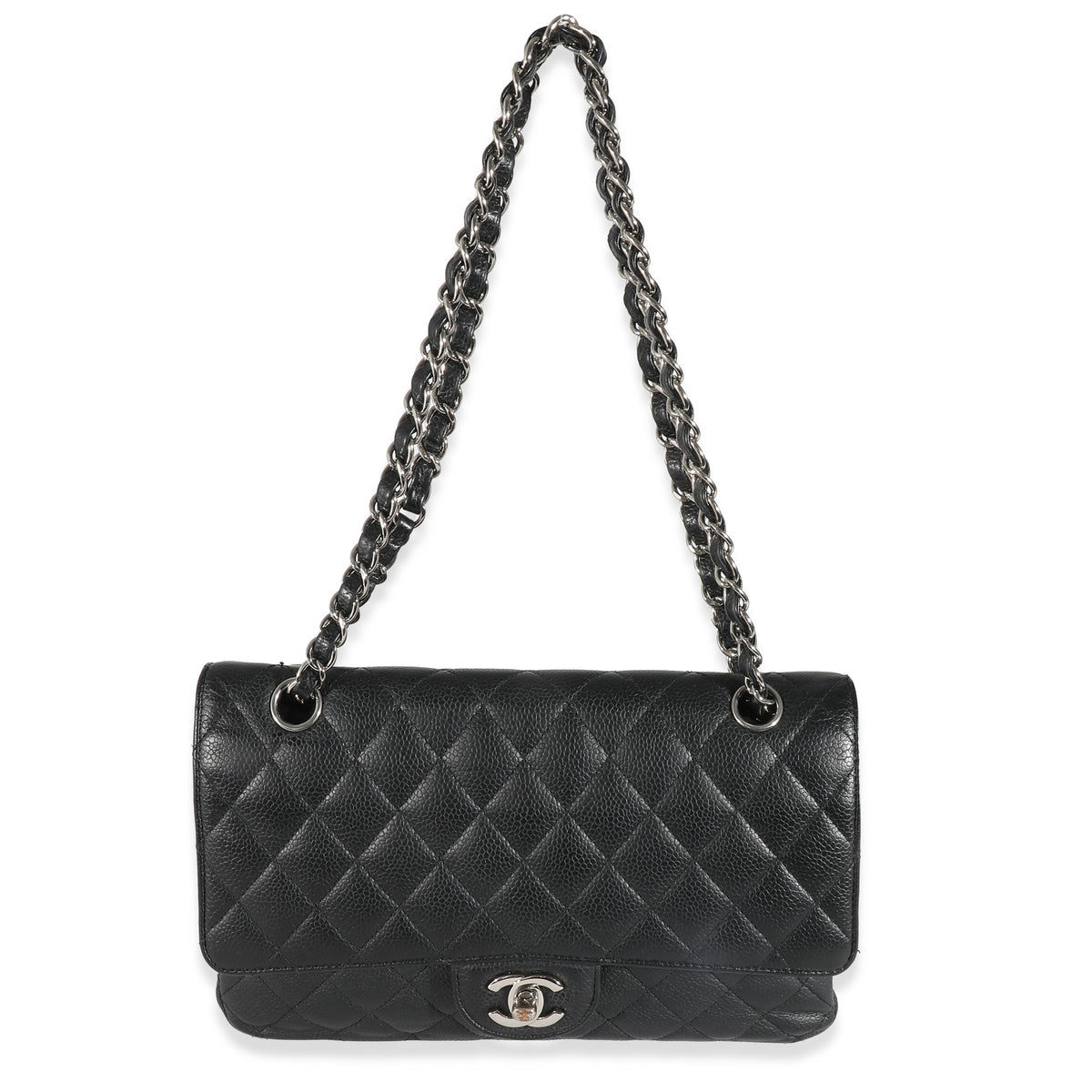 Black Quilted Caviar Medium Classic Double Flap Bag