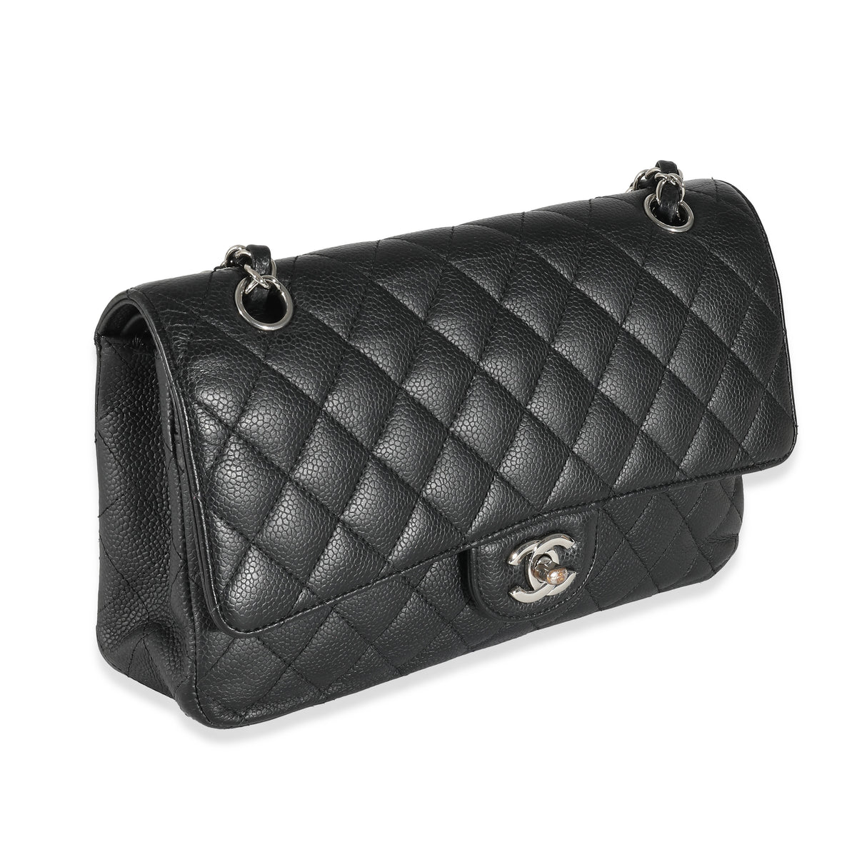 Black Quilted Caviar Medium Classic Double Flap Bag