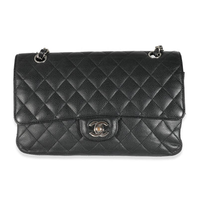 Black Quilted Caviar Medium Classic Double Flap Bag