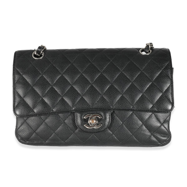 Black Quilted Caviar Medium Classic Double Flap Handbag