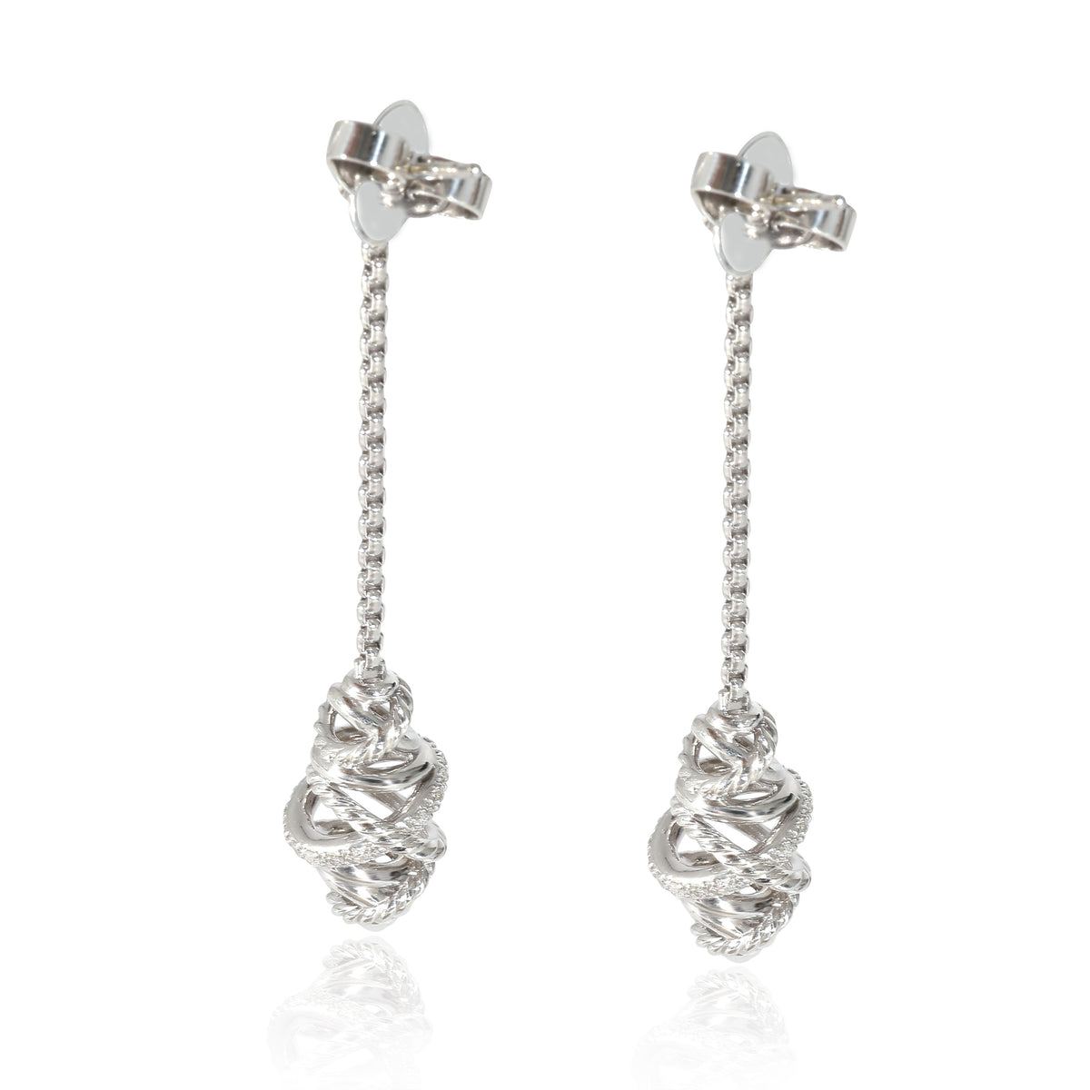 Crossover Diamond Chain Drop Earrings in Sterling Silver 0.22 CTW