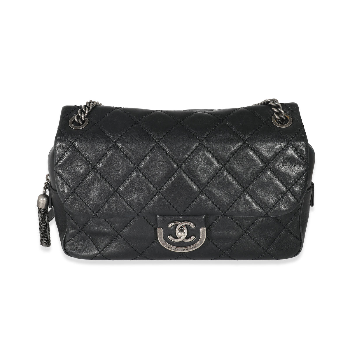 Black Quilted Calfskin Paris Edinburgh Coco Sporran Jumbo Flap Bag