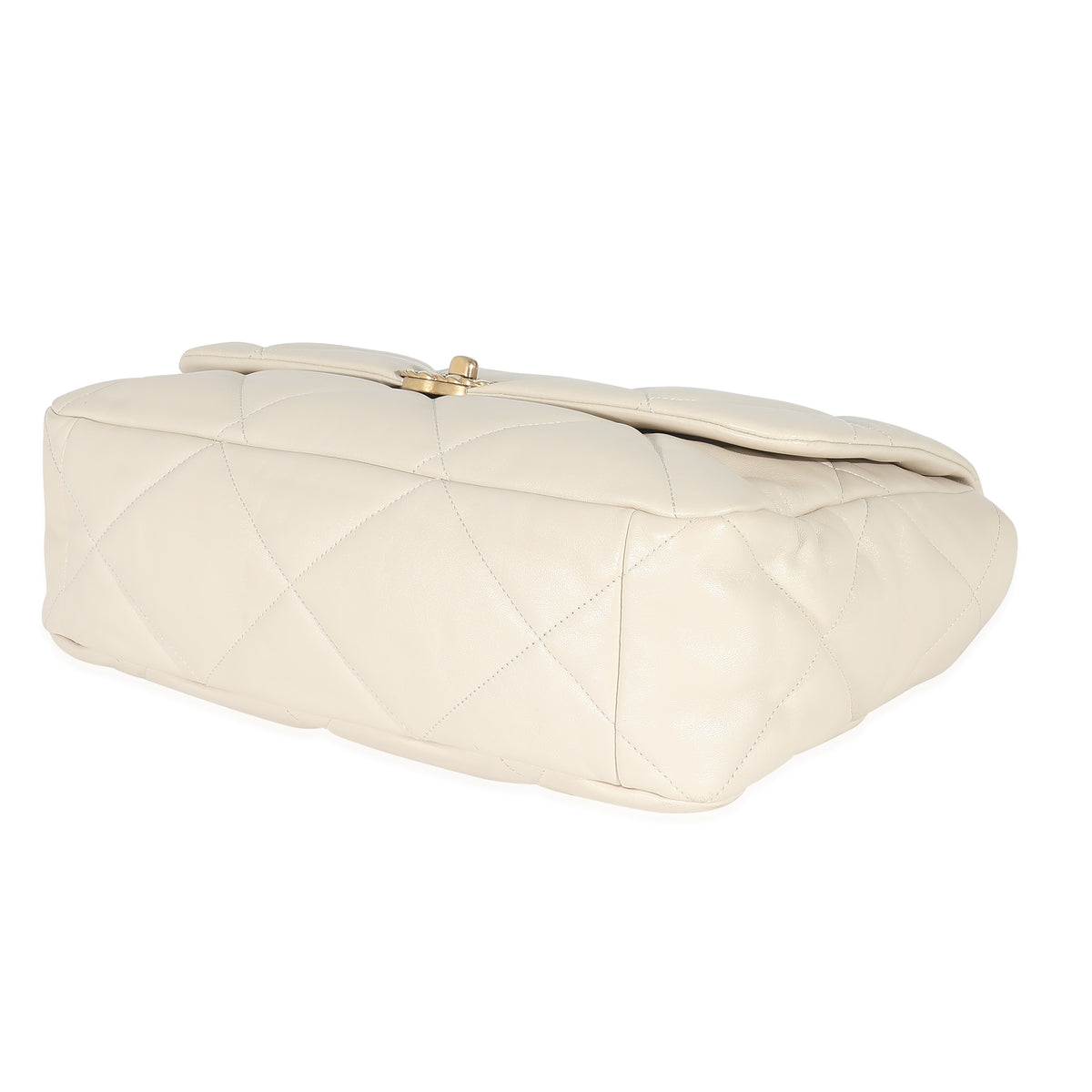 Ivory Shiny Quilted Lambskin Maxi Chanel 19 Flap Bag