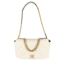 Ivory Shiny Quilted Lambskin Maxi Chanel 19 Flap Bag