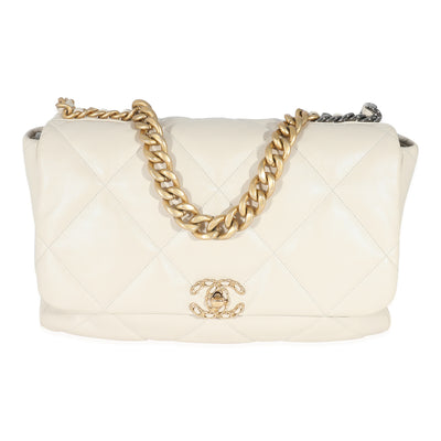 Ivory Shiny Quilted Lambskin Maxi Chanel 19 Flap Bag