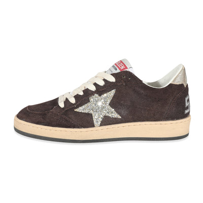 Silver Glitter Star Brown Suede Ballstar 36