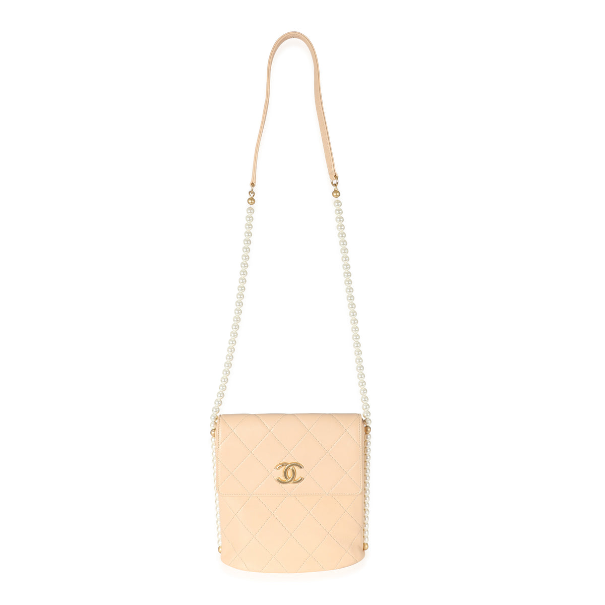 Chanel Beige Quilted Calfskin Small Pearl Chain Hobo Handbag ad1