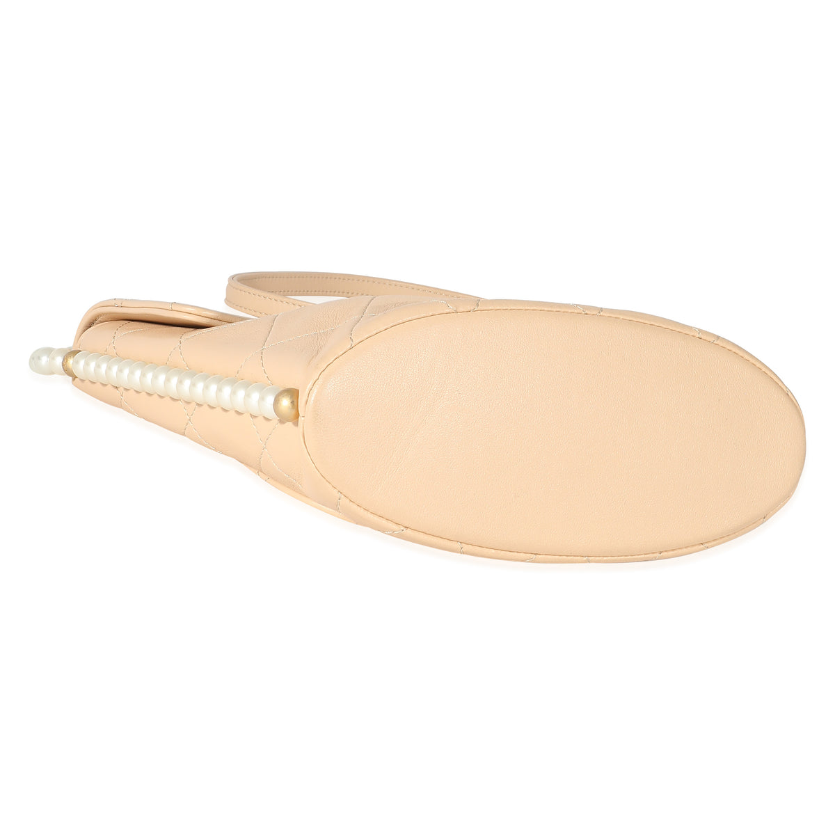 Chanel Beige Quilted Calfskin Small Pearl Chain Hobo Handbag clasp