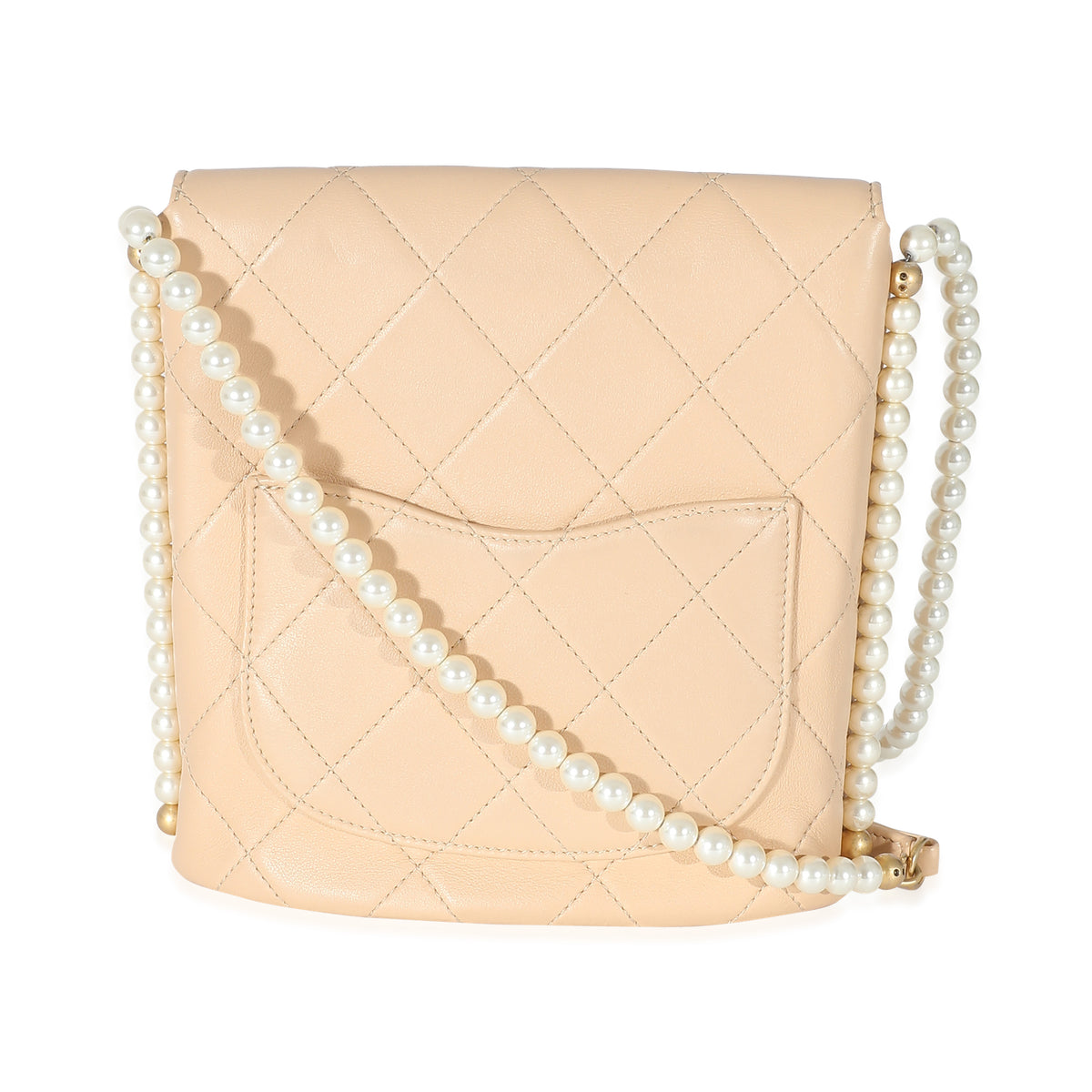 Chanel Beige Quilted Calfskin Small Pearl Chain Hobo Handbag pv