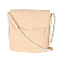 Chanel Beige Quilted Calfskin Small Pearl Chain Hobo Handbag pv