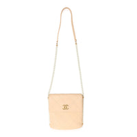 Beige Quilted Calfskin Small Pearl Chain Hobo