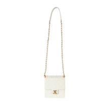 White Quilted Goatskin Vertical Chic Pearls Flap Bag