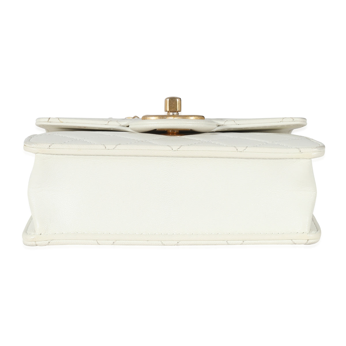 White Quilted Goatskin Vertical Chic Pearls Flap Bag