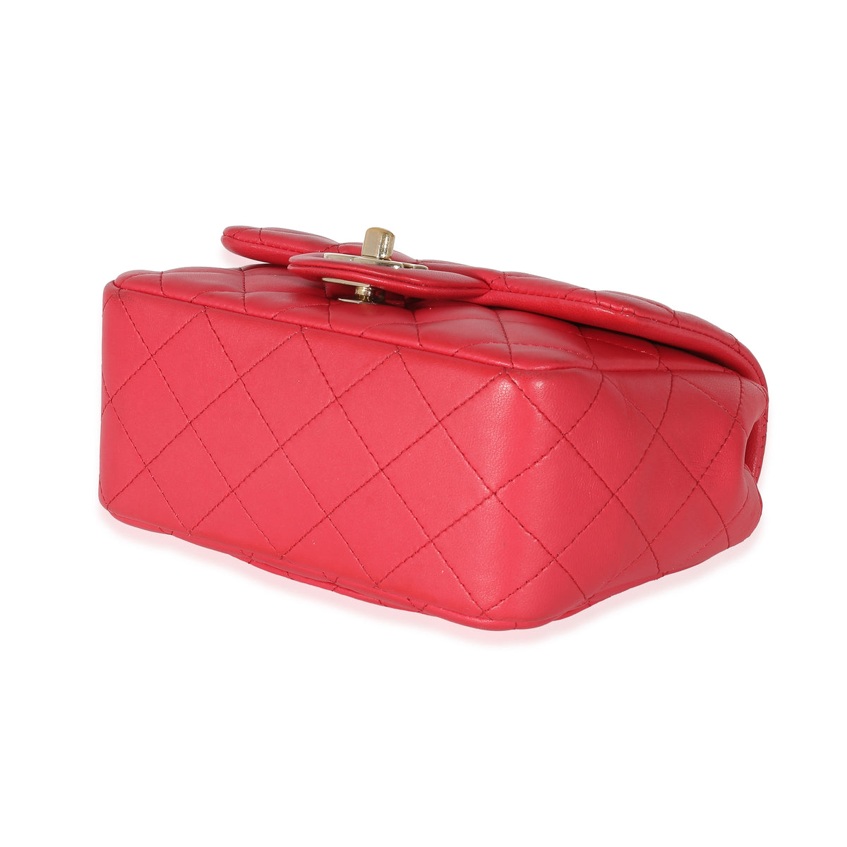 Chanel Dark Pink Quilted Lambskin Mini Square Flap Bag Handbag clasp