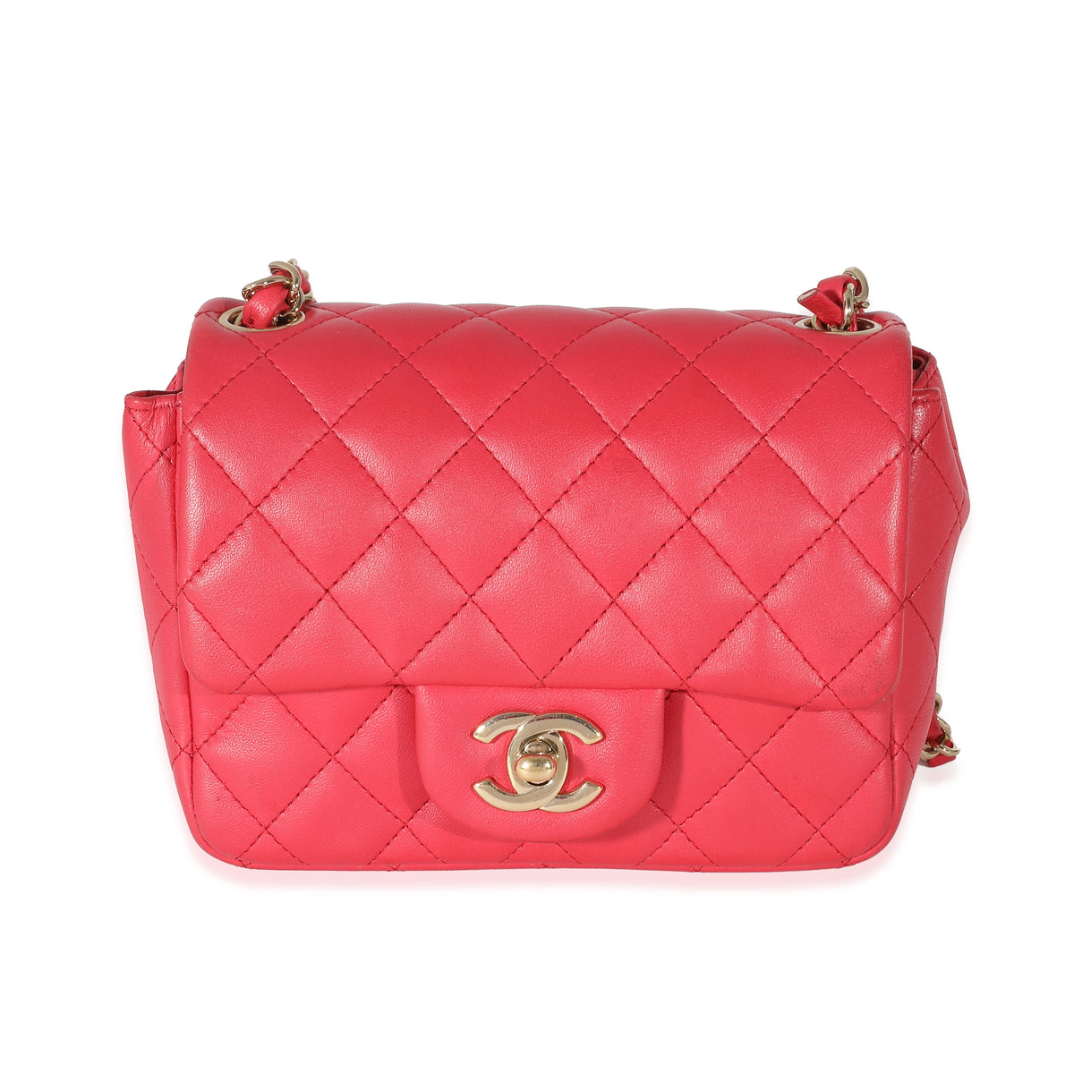 Chanel Dark Pink Quilted Lambskin Mini Square Flap Bag Handbag fv