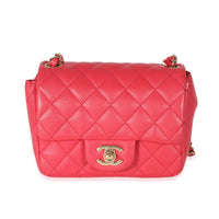 Chanel Dark Pink Quilted Lambskin Mini Square Flap Bag Handbag fv