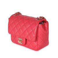 Dark Pink Quilted Lambskin Mini Square Flap Bag