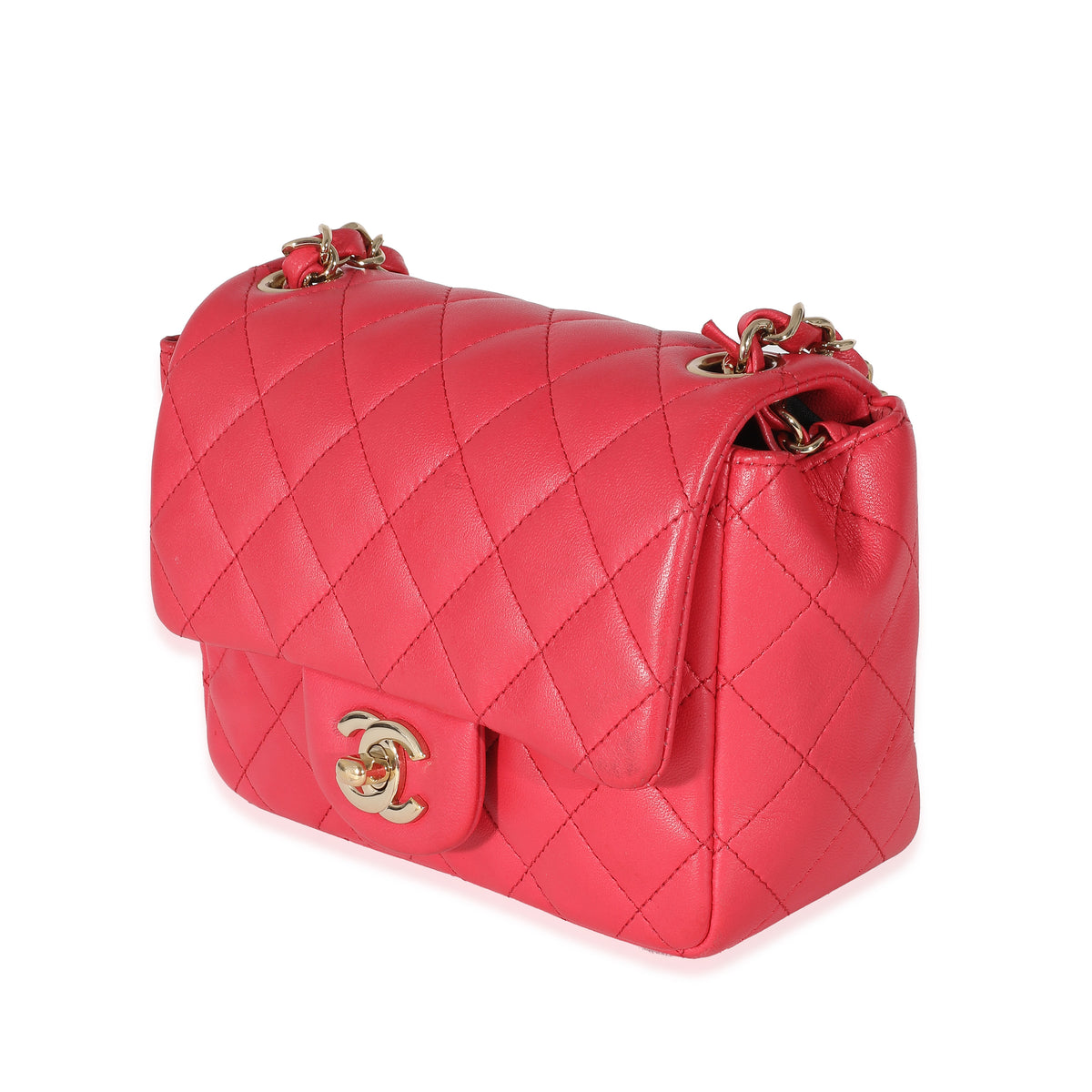 Dark Pink Quilted Lambskin Mini Square Flap Bag