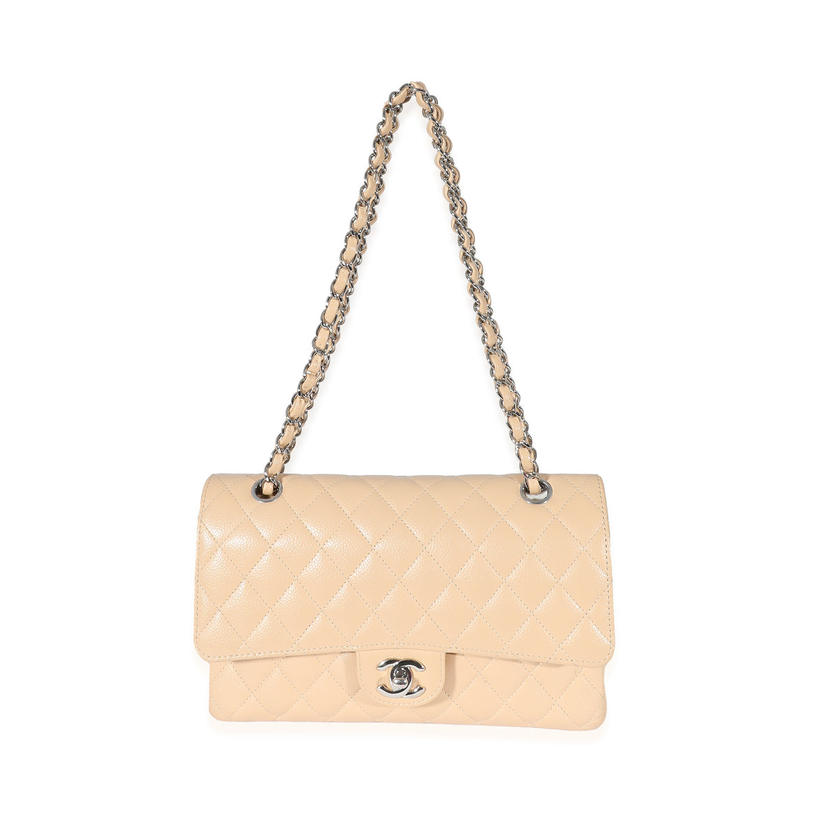 Beige Quilted Caviar Medium Classic Double Flap Bag