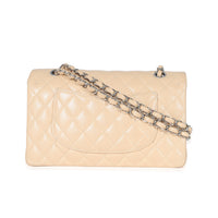 Beige Quilted Caviar Medium Classic Double Flap Handbag