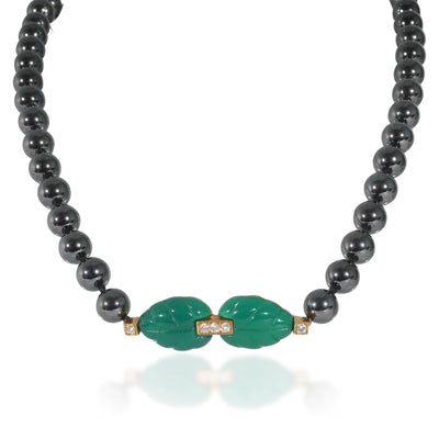 Patiala Hematite Beads & Diamond Necklace (Yellow Gold)