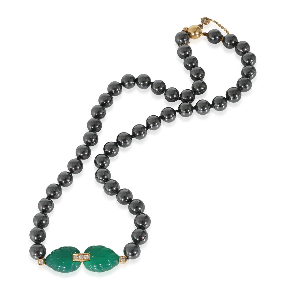 Patiala Hematite Beads & Diamond Necklace (Yellow Gold)