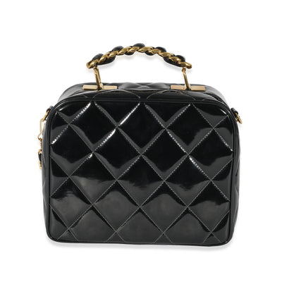 Vintage Black Quilted Patent Lunch Box Bag