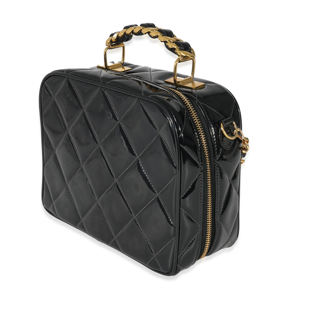 Vintage Black Quilted Patent Lunch Box Bag